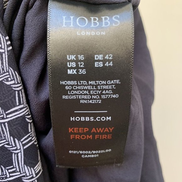 Hobbs Women's Wrap Blouse UK Size 16 Navy Blue Patterned Long Sleeve - Picture 8 of 9